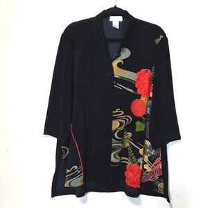 Draper's & Damon's Stunning Asian Textured Black Floral Jacket Size Large EUC!